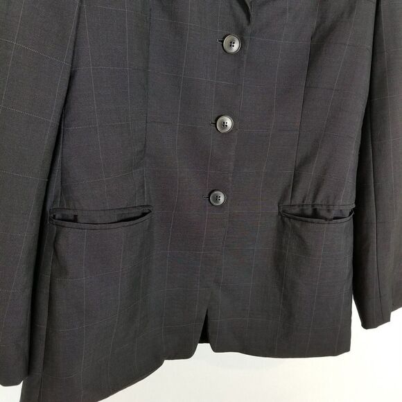Giorgio Armani Le Collezioni Women Wool Blend Blazer Size 8 Gray Windowpane - Picture 3 of 7